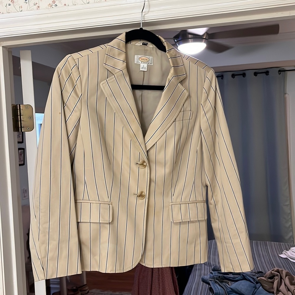 Talbots petite jacket. Beige with stripes. Size 6